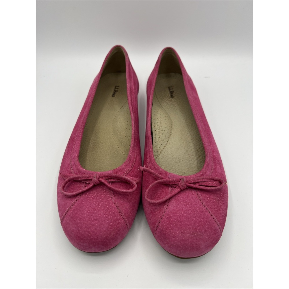 L.L.Bean Vibrant Pink Suede Comfort Flats with Bow Accent Size 10
